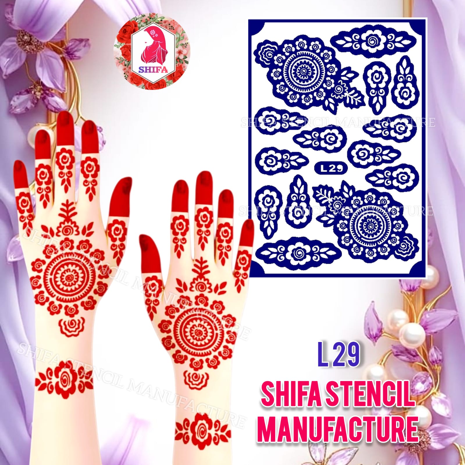 L29 – Classic Mandala Charm Sticker Overview Henna Stencil - Shifa Stencil
